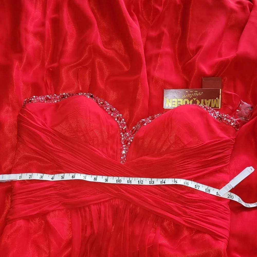 May Queen Red Strapless Embellished Sweetheart Formal Dress - Picture 13 of 16